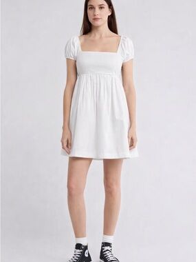 32. Abound • NWT White Square-Neck Puff Sleeve Mini Dress PTP 16”-18”